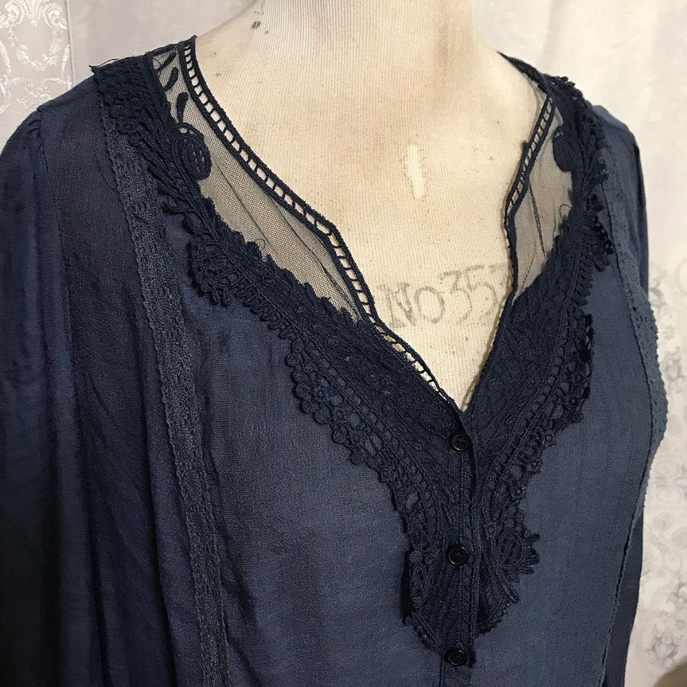 Charlotte Russe XL Navy Sheer Lace Top Shirt    🐝 - Picture 3 of 5